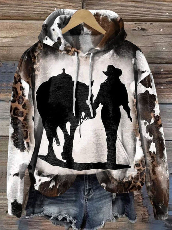 Western Cowboy Retro Long Sleeve Printed Hoodie