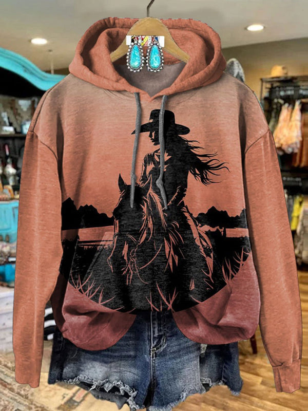 Western Cowboy Wild Long Sleeve Printed Hoodie