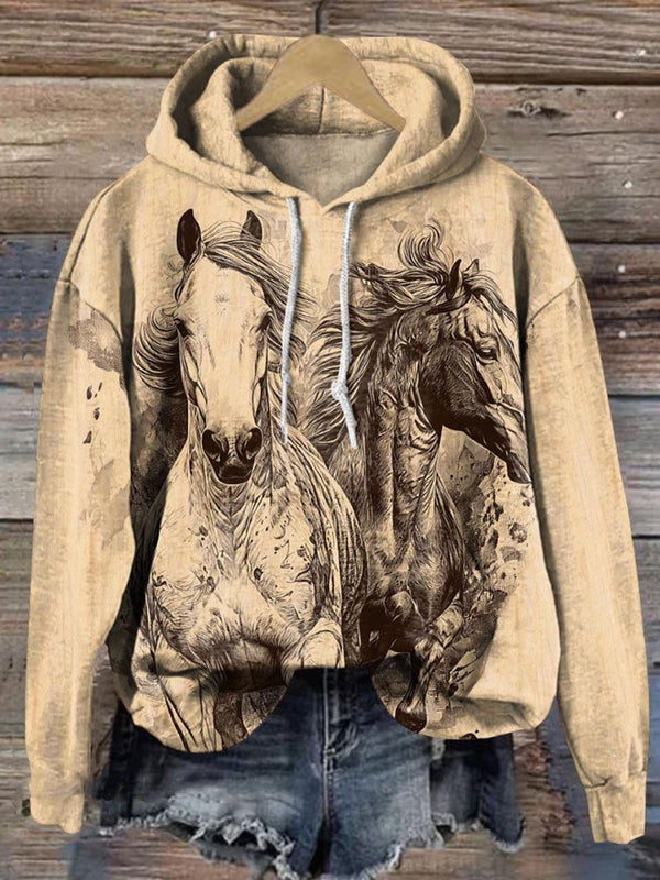 Women's Retro horse Retro Horse Long Sleeve Printed Hoodie