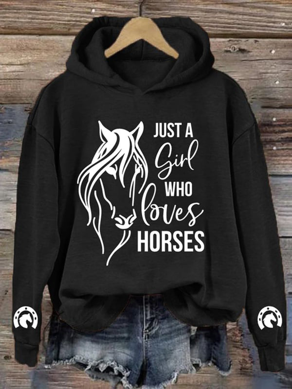 Just A Girl Who Loves Horses Long Sleeve Printed Hoodie