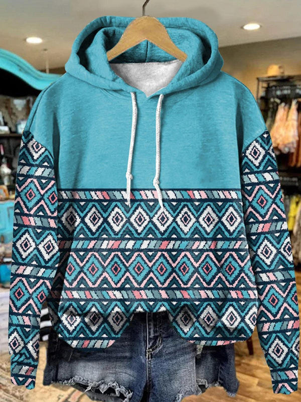 Retro Ethnic Style Pattern Long Sleeve Printed Hoodie