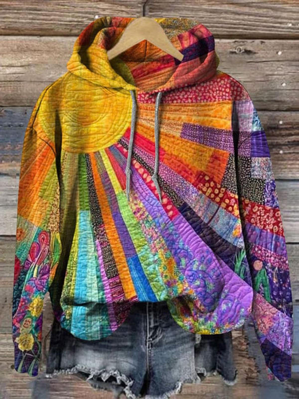 Colorful Sun Collage Art Long Sleeve Printed Hoodie