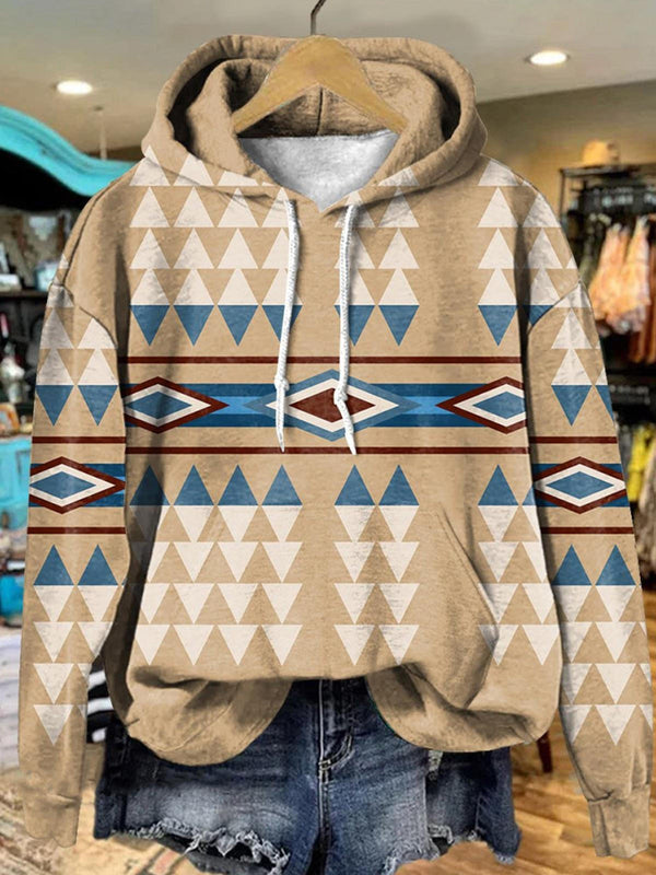 Western Retro Diamond Long Sleeve Printed Hoodie