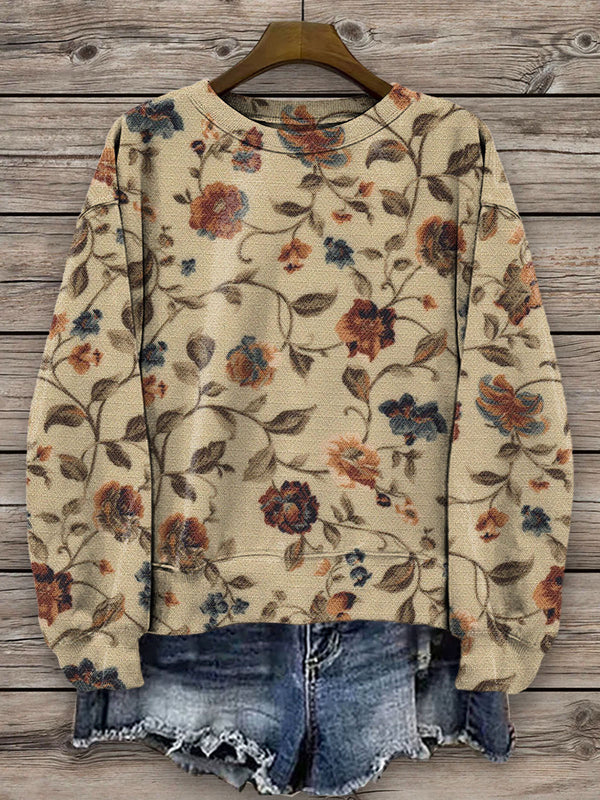 Women's Vintage Vine Floral Print Casual Long Sleeve Top