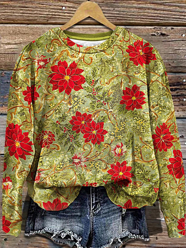 Women's Winter Vintage Floral Printed Long Sleeve Casual Top