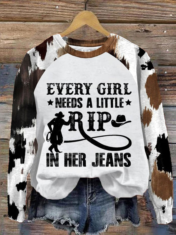 Every Girl Needs A Little Rip In Her Jeans Long Sleeve Casual Top