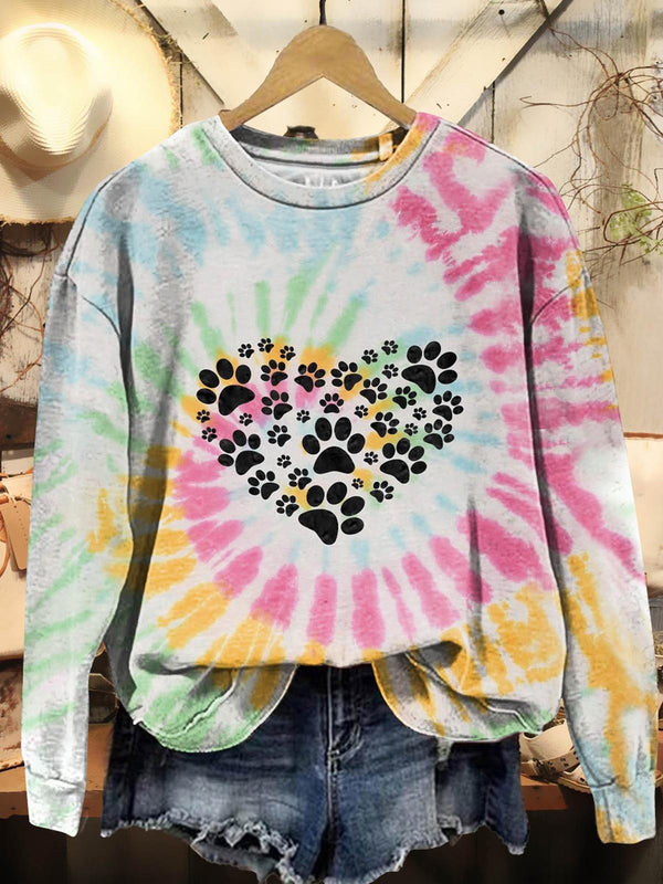 Heart Design Pawz Printed Long Sleeve Casual Top