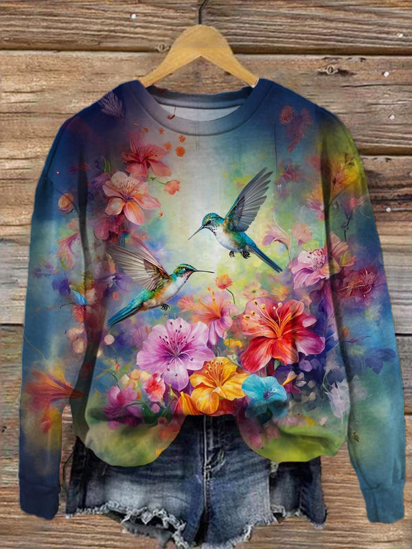 Vintage Cardinal Flower Printed Long Sleeve Casual Top