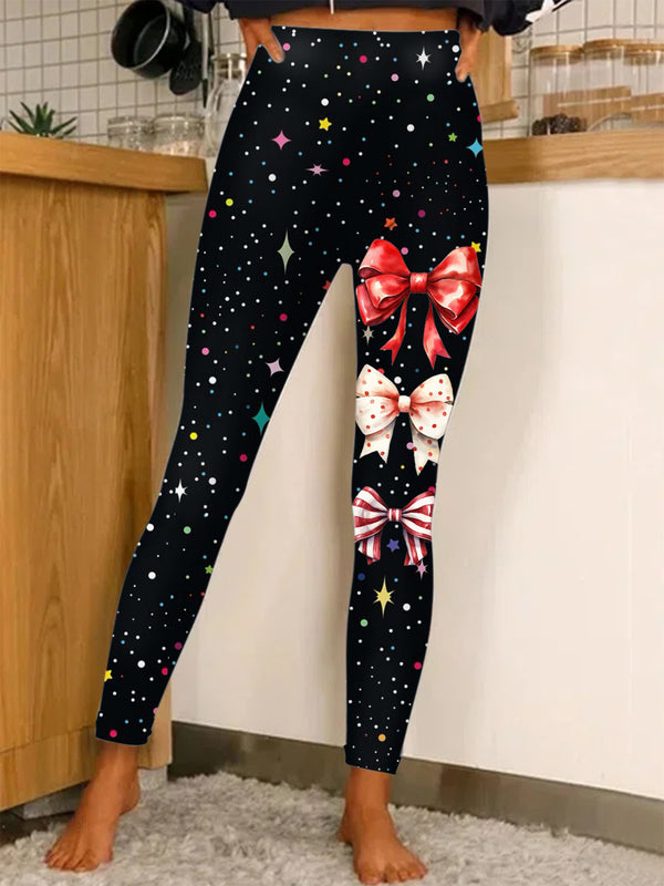 Women's Star Cute Bow Print Stretch Leggings