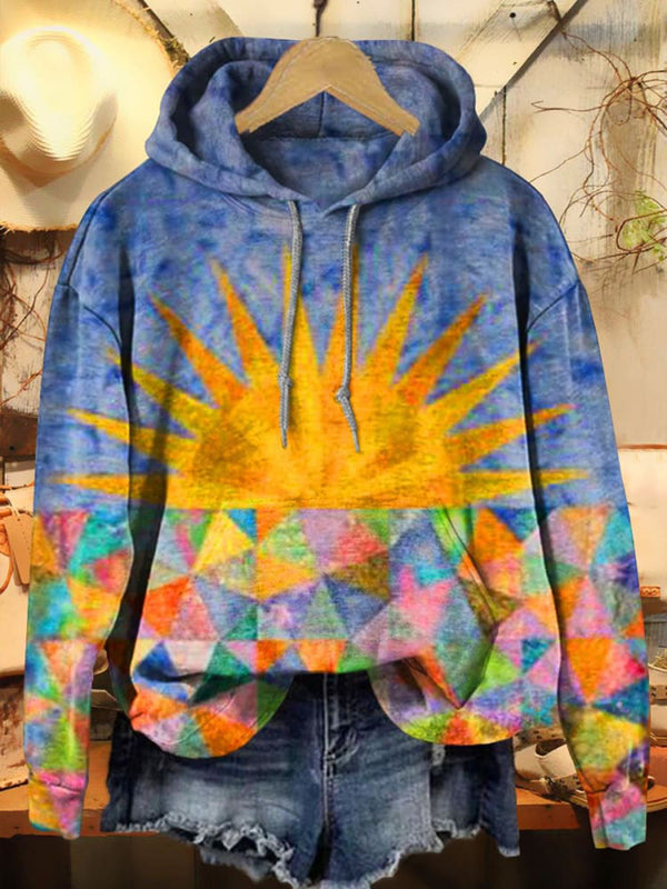 Colorful Sun Print Long Sleeve Printed Hoodie