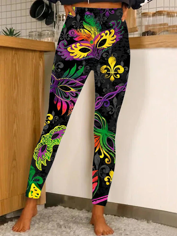 Women's Mardi Gras Mask Print Leggings